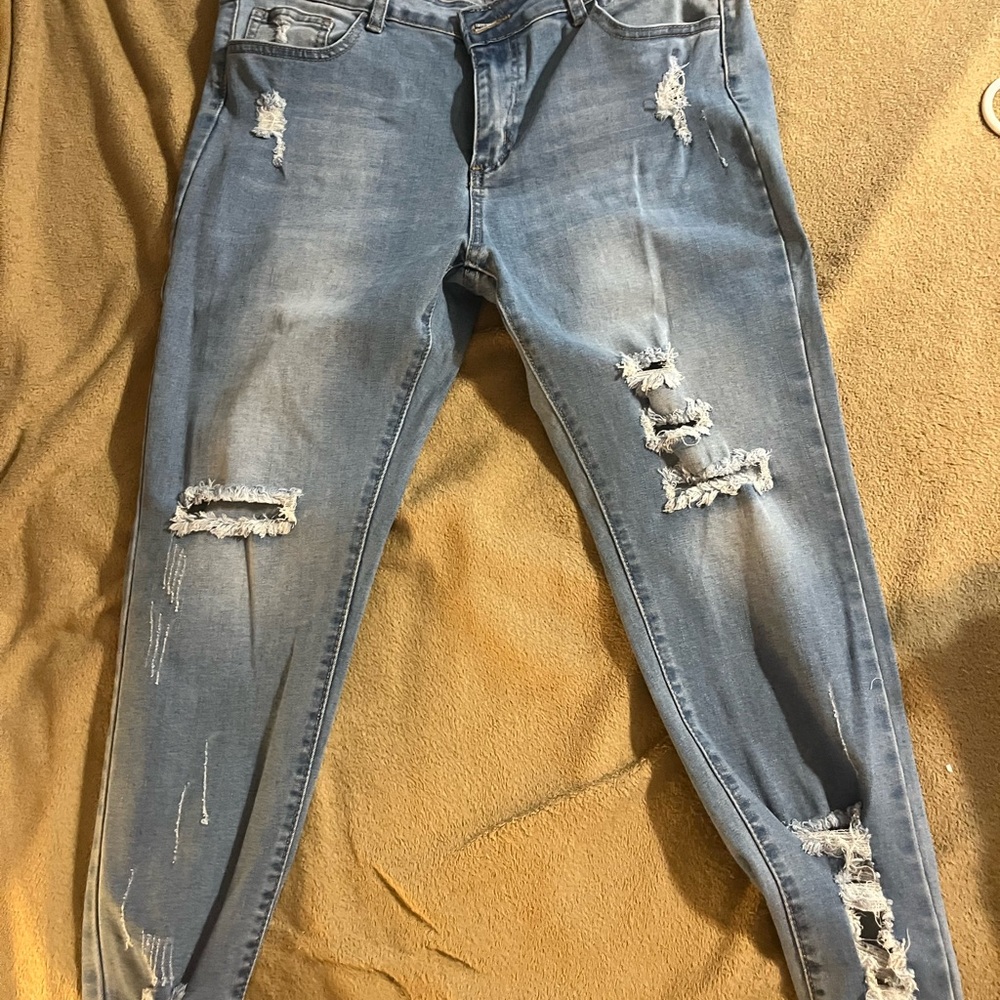 Distressed Blue Jeans